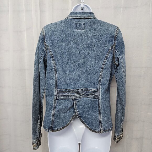 OTB Blue Denim Blazer Jacket Y2K Boho Western Prairie Coastal L - Picture 6 of 11